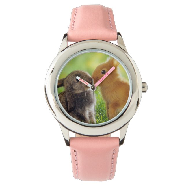 Kid's watch rabbit bunny snuggle brown green (Front)