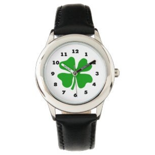 Kids watch with four leaf clover green shamrock