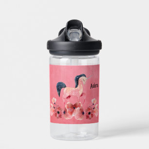 Kids Water Bottle Pink with Unicorn & Flowers
