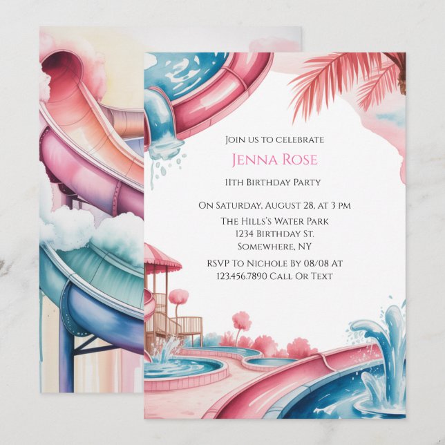 Kids’ Water Park Birthday Party  Invitation (Front/Back)