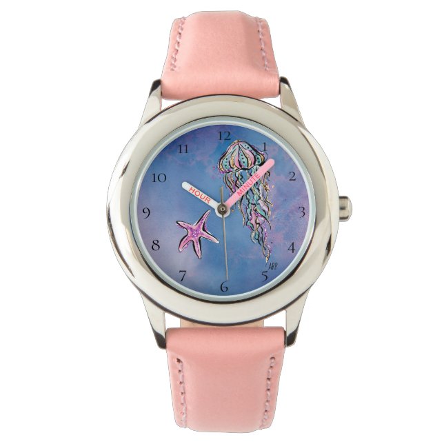 *~* Kids Watercolor Beach Sea Jelly Fish Star Fish Watch (Front)