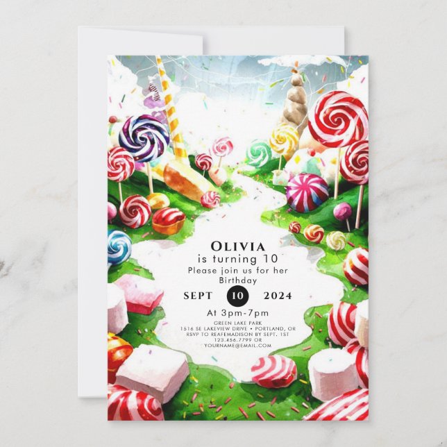 Kids' Watercolor Candyland Birthday Invitation (Front)