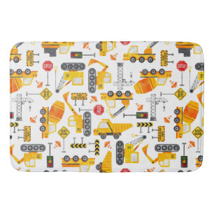 Kids Watercolor Construction Vehicles Bath Mat
