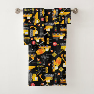 Kids Watercolor Construction Vehicles Pattern Bath Towel Set