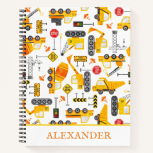 Kids Watercolor Construction Vehicles Personalised Notebook