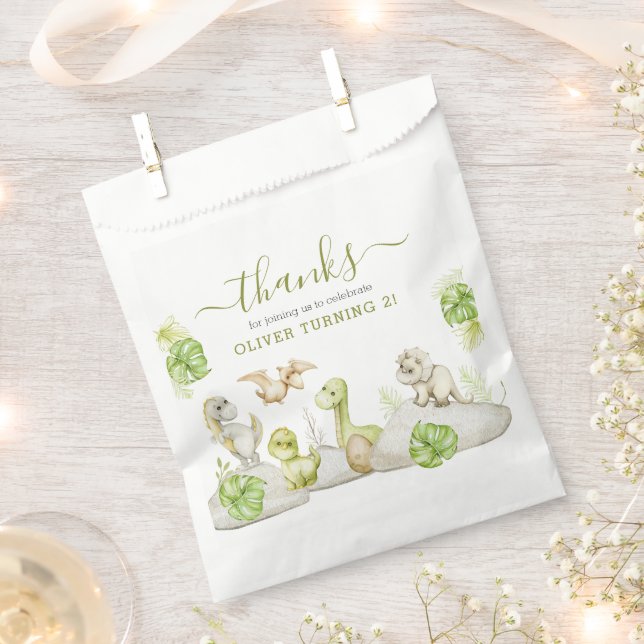 Kids Watercolor Dinosaur Birthday Party Favour Bags (Clipped)
