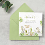 Kids Watercolor Dinosaur Birthday Party Thank You Card<br><div class="desc">Kids and Dinosaur enthusiasts alike will be delighted by Our Kids Watercolor Dinosaur party thank you cards, inviting them on a journey into a prehistoric-inspired paradise. Featuring a delightful array of soft colours, including greys, greens, and lush tropical foliage, these bags are sure to bring a splash of colour to...</div>