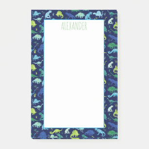 Kids Watercolor Dinosaur Pattern Blue Post-it Notes