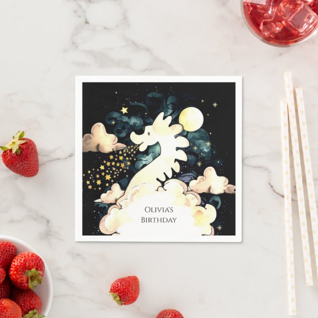 Kids Watercolor Dragon Birthday Napkin (Insitu)