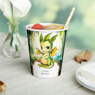 Kids Watercolor Dragon Birthday Paper Cups