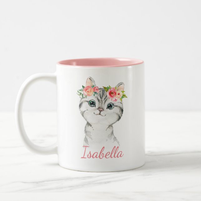 Kids Watercolor Kitten Mug (Left)