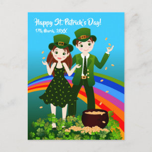 Kids wearing green Saint Patrick's Day outfits Postcard