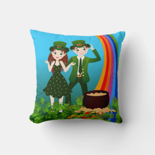 Kids wearing green St Patrick's Day outfits Cushion