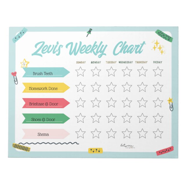 Kids Weekly Chart  Notepad (Front)