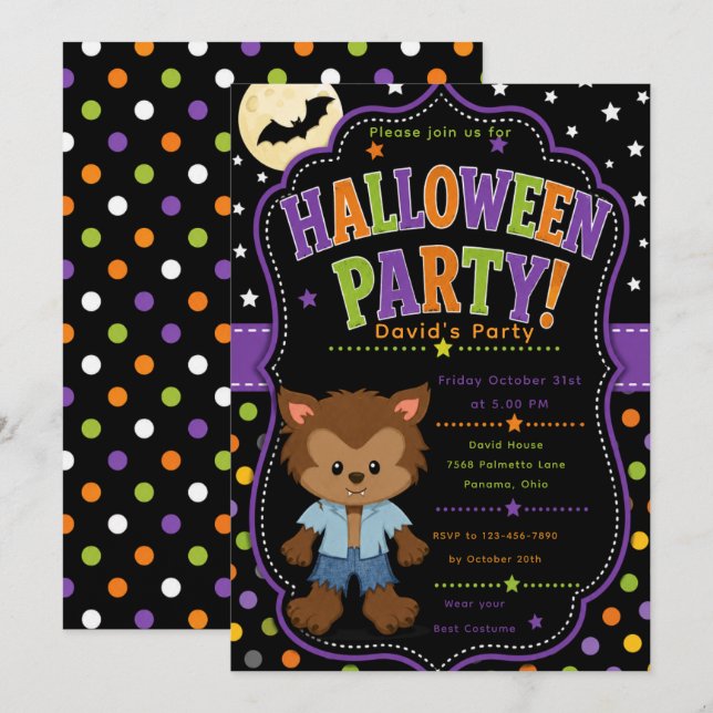 Kids Werewolf Halloween Party Invitation (Front/Back)