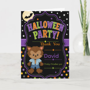 Kids Werewolf Halloween Party Thank You Card