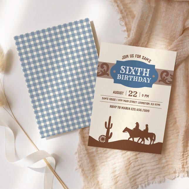 Kids Western Birthday Blue & Brown Party Invitation (Creator Uploaded)