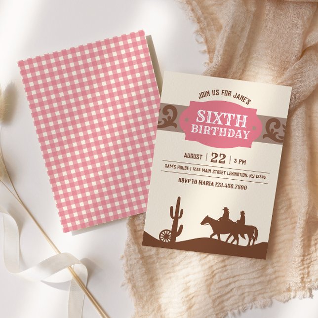 Kids Western Birthday Pink & Brown Party Invitation (Creator Uploaded)