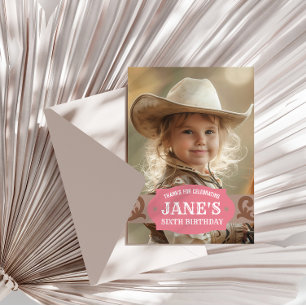Kids Western Birthday Pink/Brown Photo Thank You Card