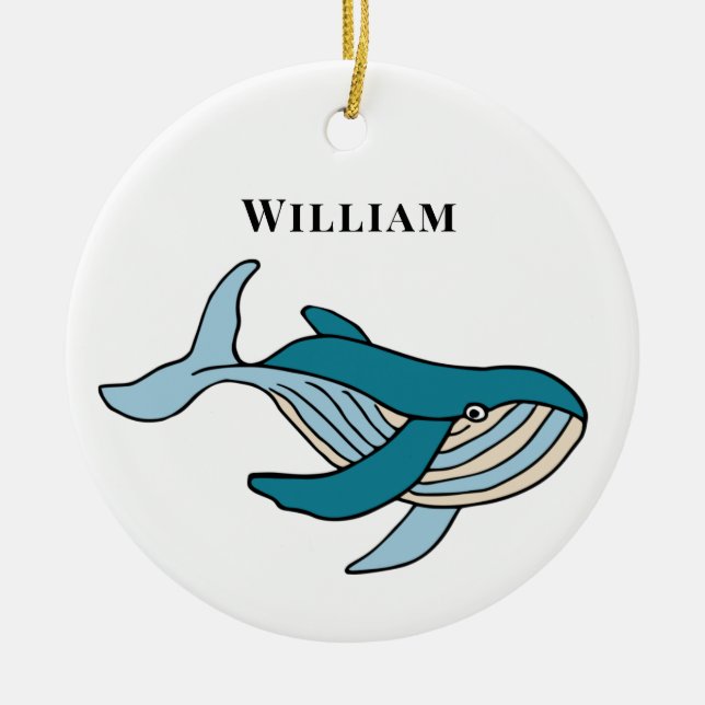 Kids Whale Classic Personalised Name Ceramic Tree Decoration (Front)