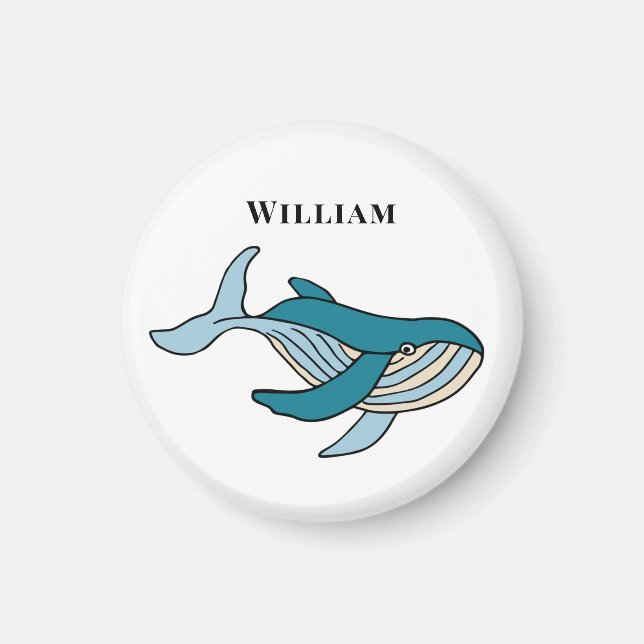 Kids Whale Classic Personalised Name Magnet (Front)