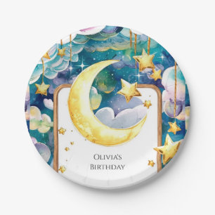 Kids Whimsical Moon Birthday Paper Plate