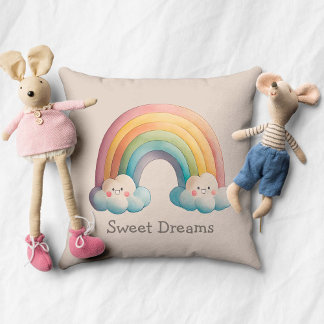 Kids Whimsical Pastel Rainbow in Clouds Cushion