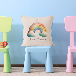 Kids Whimsical Pastel Rainbow in Clouds Cushion