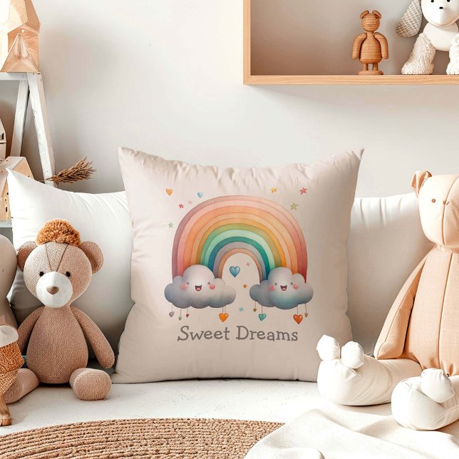 Kids Whimsical Pastel Rainbow in Clouds Cushion (Creator Uploaded)