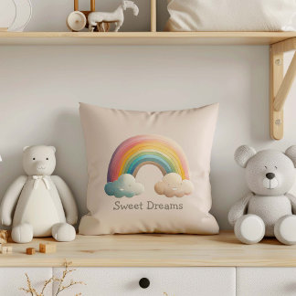Kids Whimsical Pastel Rainbow in Clouds Cushion