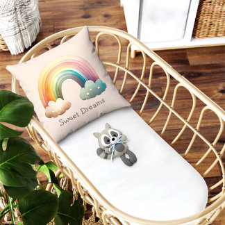 Kids Whimsical Pastel Rainbow in Clouds Cushion