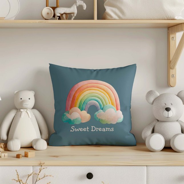 Kids Whimsical Pastel Rainbow in Clouds Cushion (Creator Uploaded)