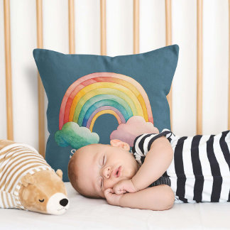 Kids Whimsical Pastel Rainbow in Clouds Cushion