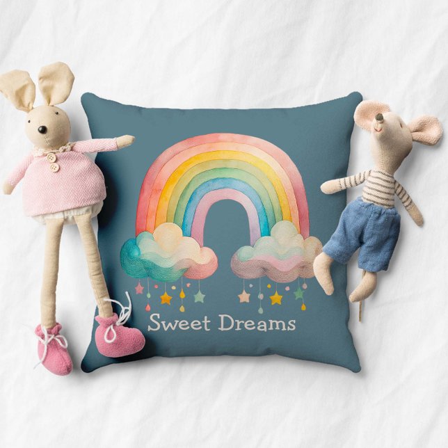 Kids Whimsical Pastel Rainbow in Clouds Cushion (Creator Uploaded)