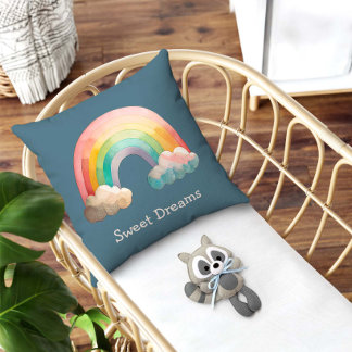 Kids Whimsical Pastel Rainbow in Clouds Cushion
