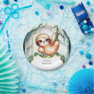 Kids Whimsical Sloth Birthday Paper Plate