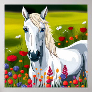 Kid's White Horse Art Print