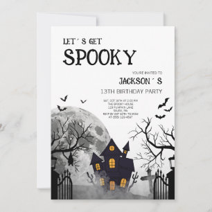 Kids White Let´s Get Spooky 13th Birthday Party Invitation
