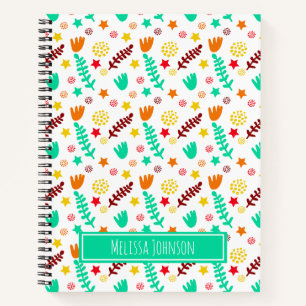 Kids White & Turquoise Playful Botanical Pattern Notebook