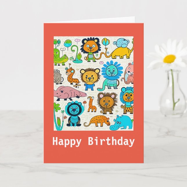 Kid's Wild Animals, Birthday Card (Small Plant)