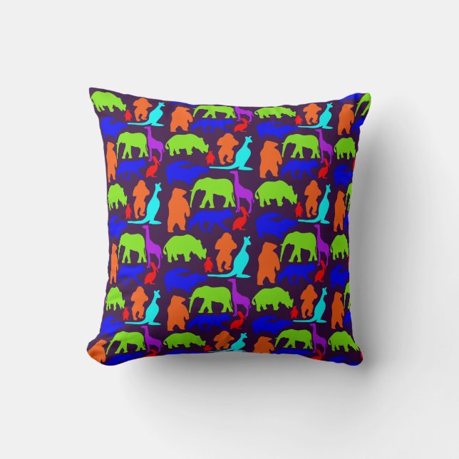 Kids Wild Animals Colourful Bright Cute Cushion (Front)