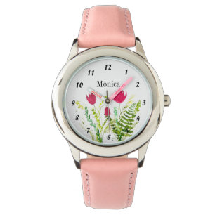 Kids Wildflower Botanical Flowers Name Pink Watch