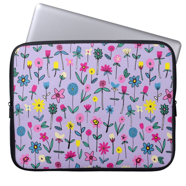 Kids Wildflower lilac flower garden Laptop Sleeve (Front)