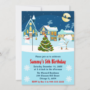 Kids Winter Christmas Village Birthday Party Invitation