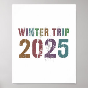 Kids Winter Trip 2025 Skiing Beach Travel Mermaid  Poster