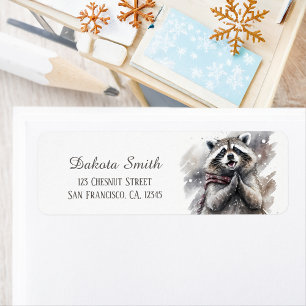Kids Winter Watercolor Racoon Return address