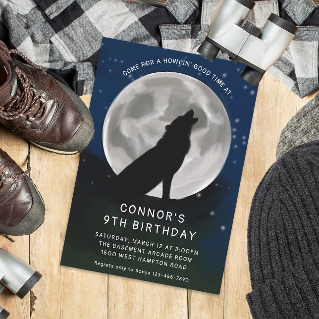 Kids Wolf Howling at the Moon Wolves Party Invitation (Creator Uploaded)