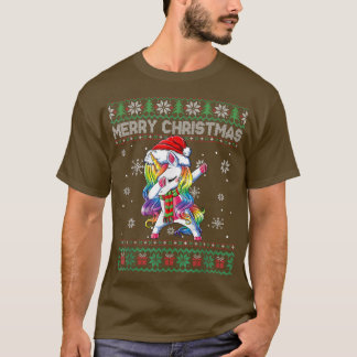 Kids Women Xmas Dabbing Unicorn Santa Ugly Christm T-Shirt