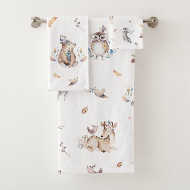 Kids Woodland Animal Bath Towel Set (Insitu)