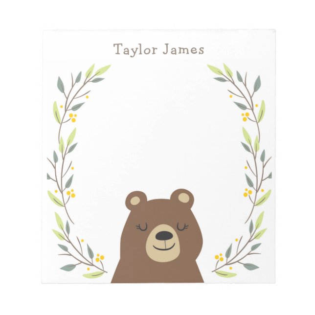 Kids Woodland Bear Notepad (Front)